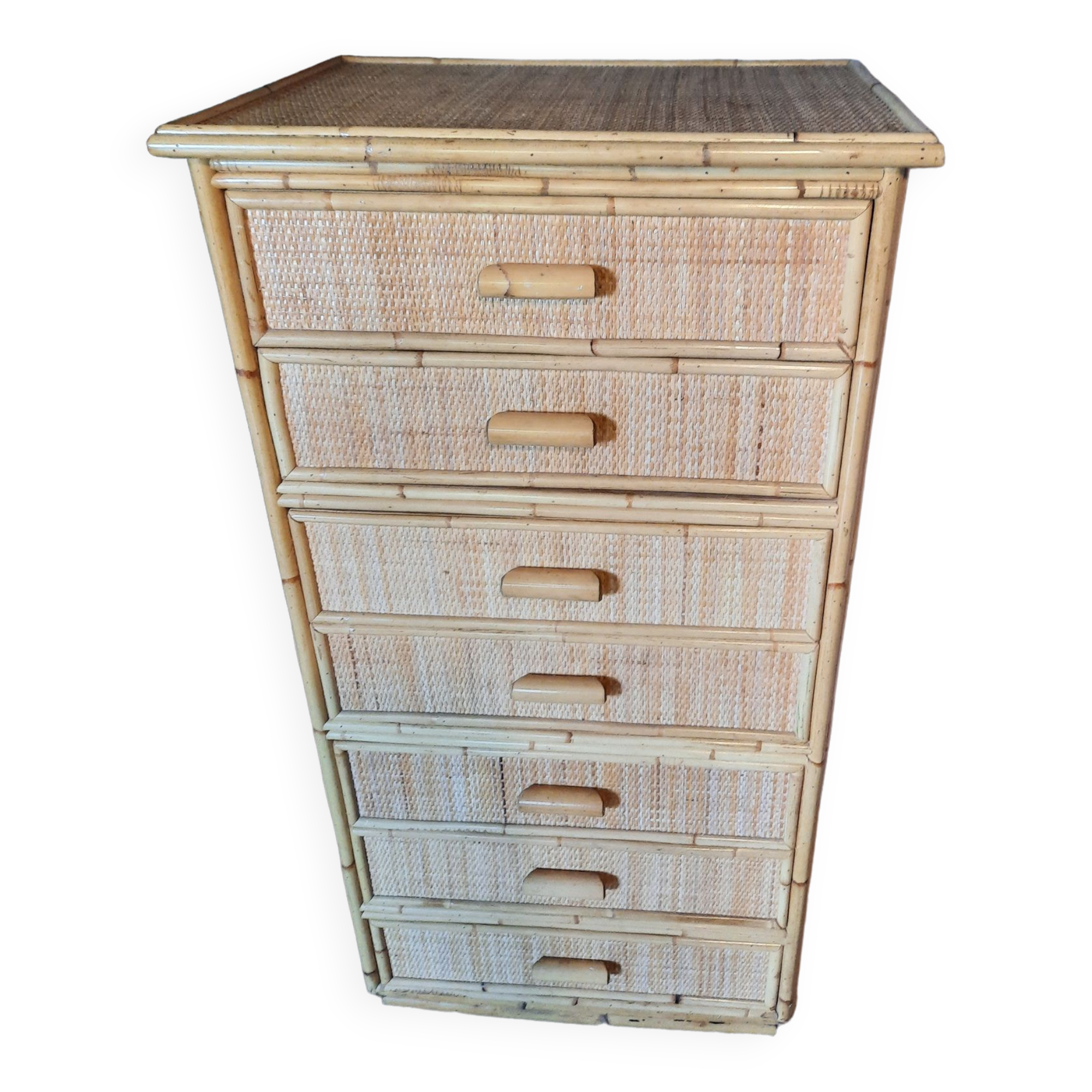 Chest of drawers in rattan and bamboo