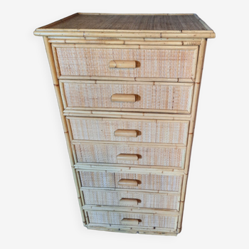 Chest of drawers in rattan and bamboo
