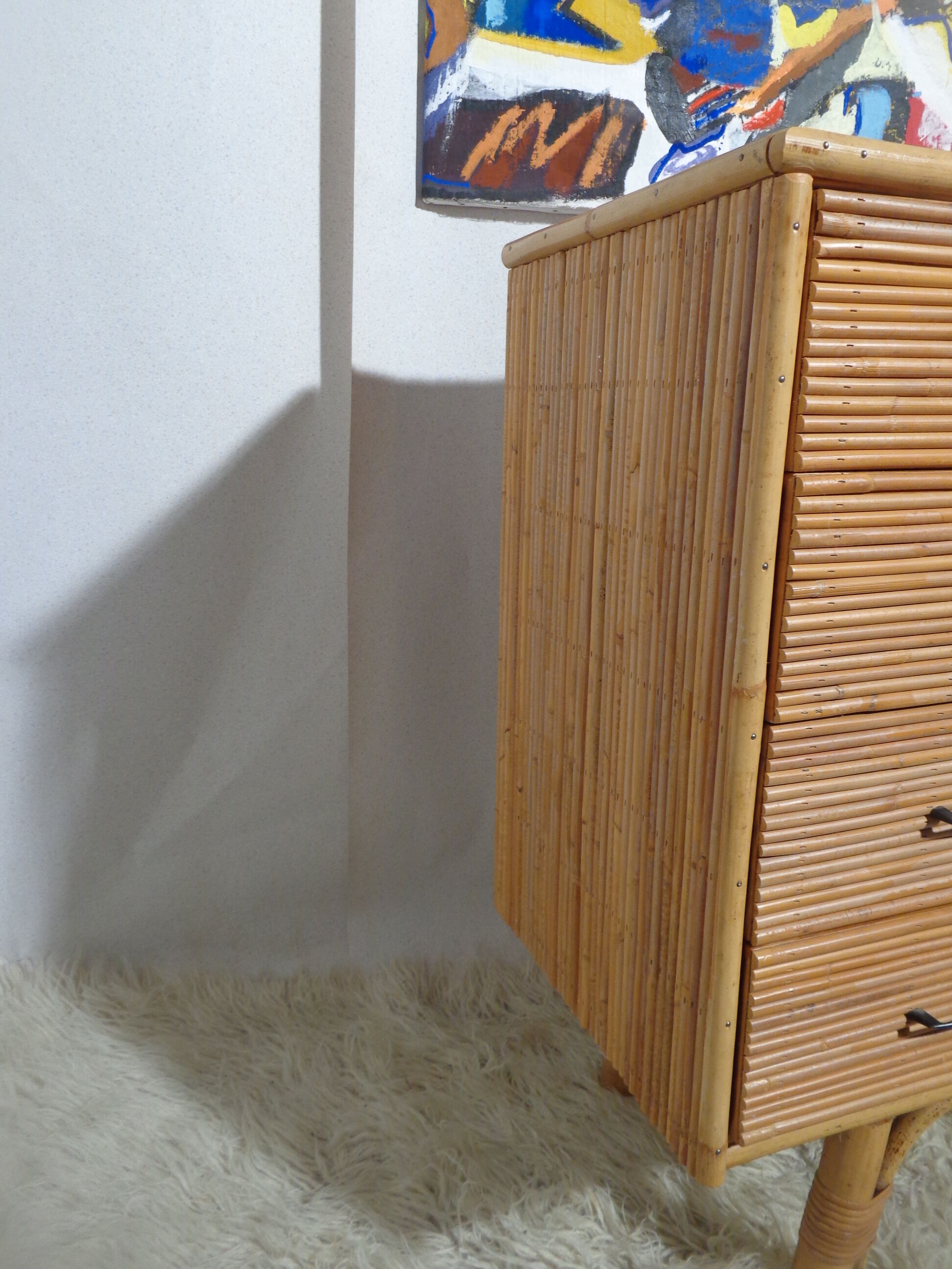 Bamboo and rattan chest of drawers  of the 60s