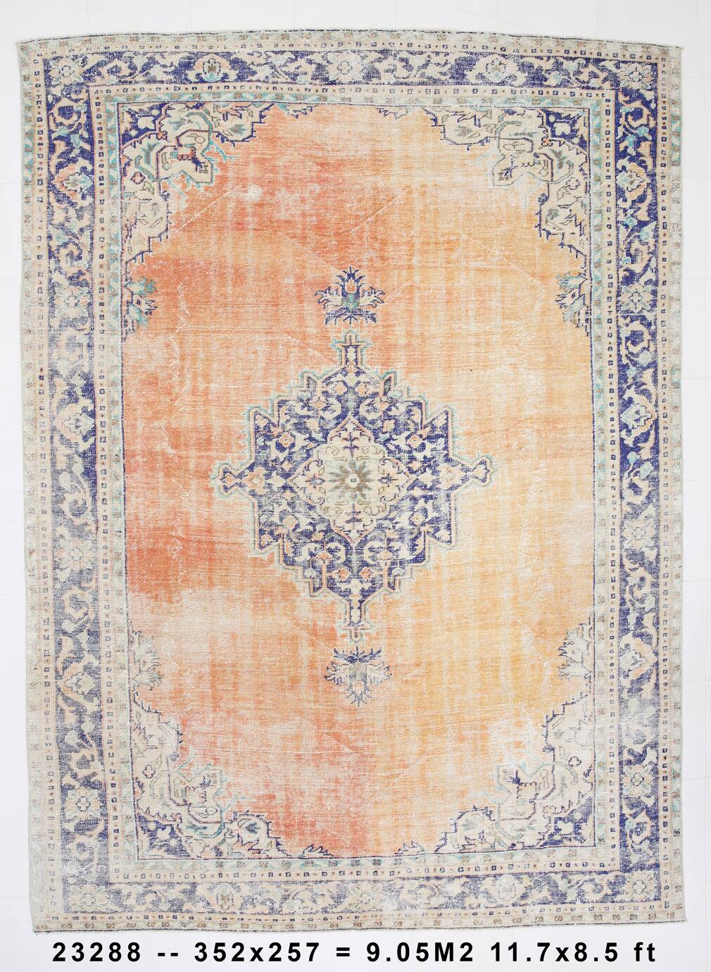 Blue Orange 250x350 cm Carpet, Vintage Large Rug, Turkish Antique Rug.