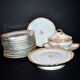 Paris porcelain set of 12 plates, dish and sauce boat, antique tableware with monogram BA.