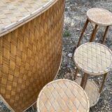 Bar and stools in rattan and chestnut