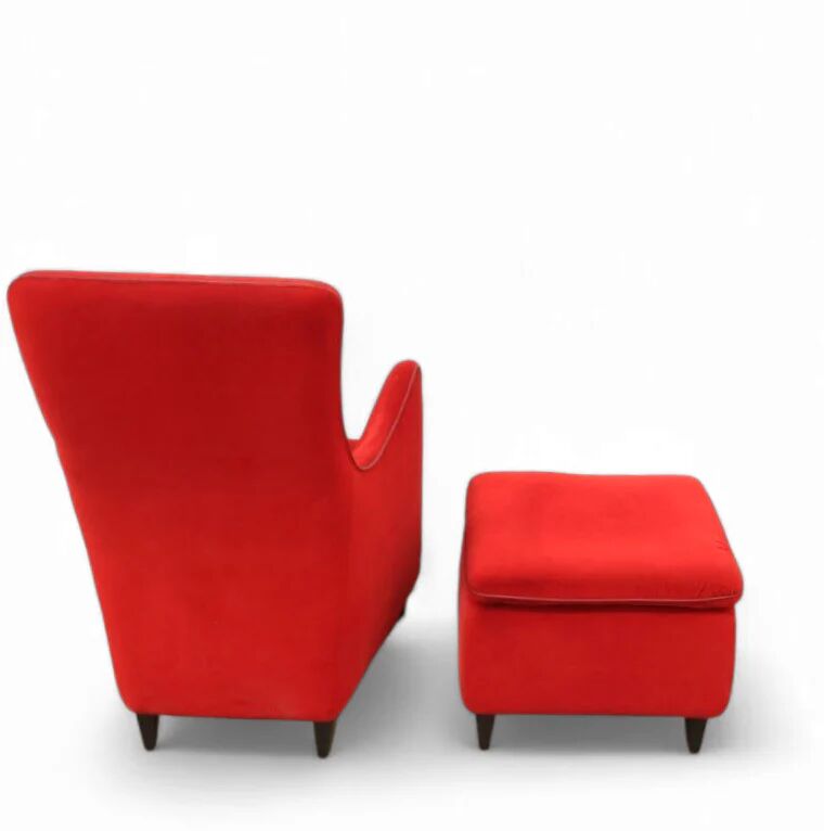 Senta armchair / hocker / ottoman by Gerard van den Berg for Wittmann / red velvet upholstery / marked - Stunning condition