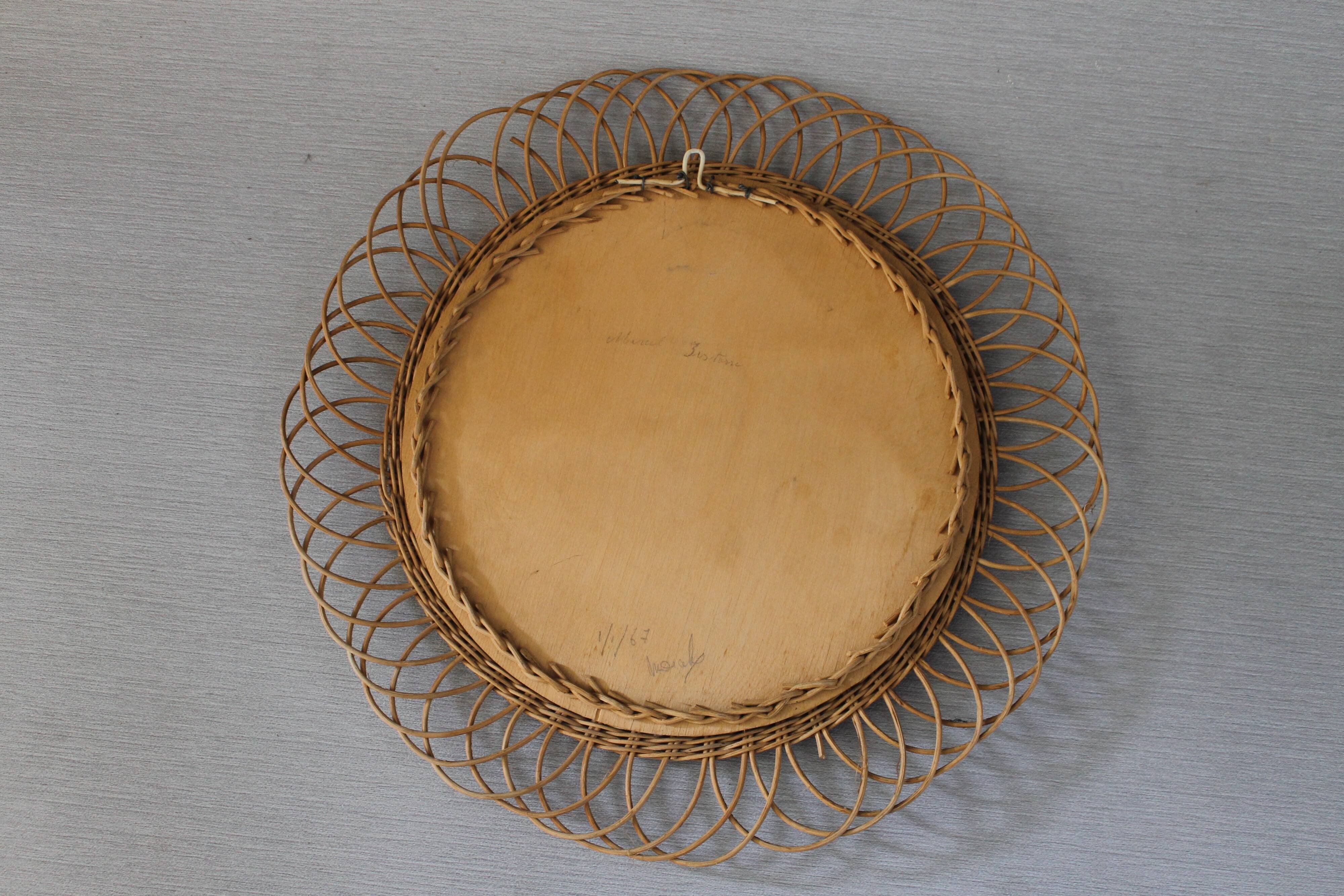 Miroir soleil en rotin vintage - 1970
