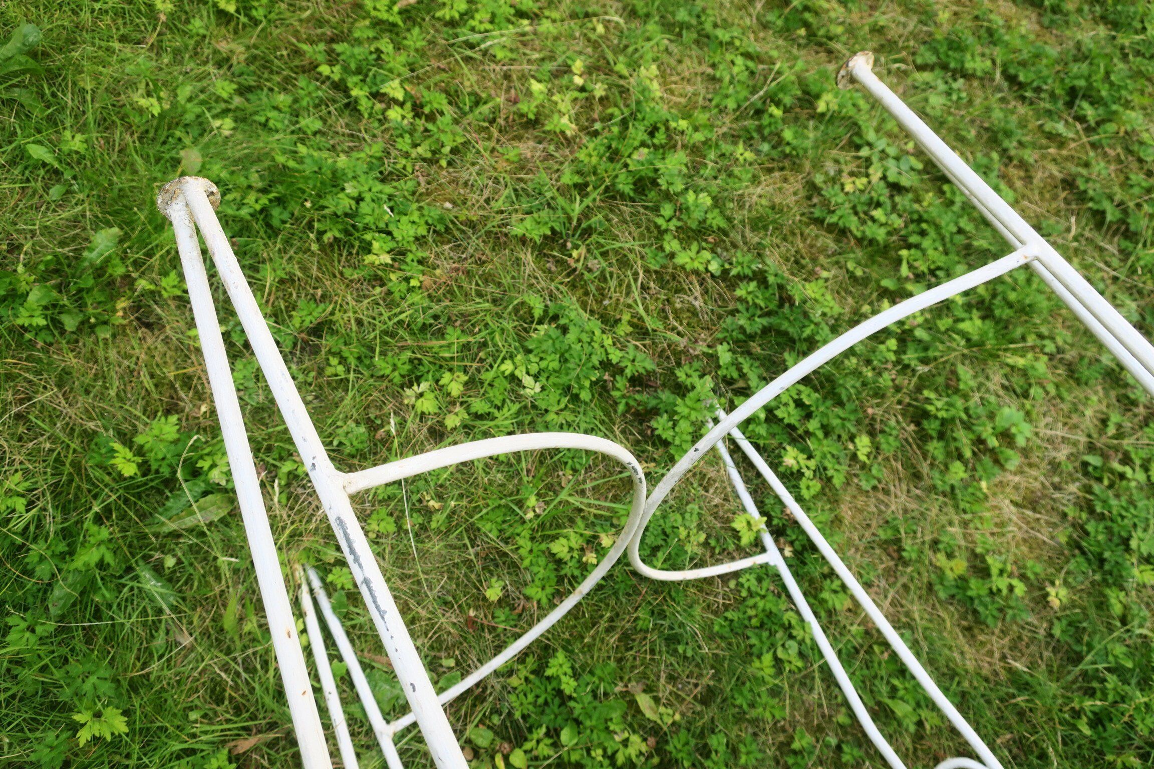 Distressed mid-century painted iron garden table, 1950s