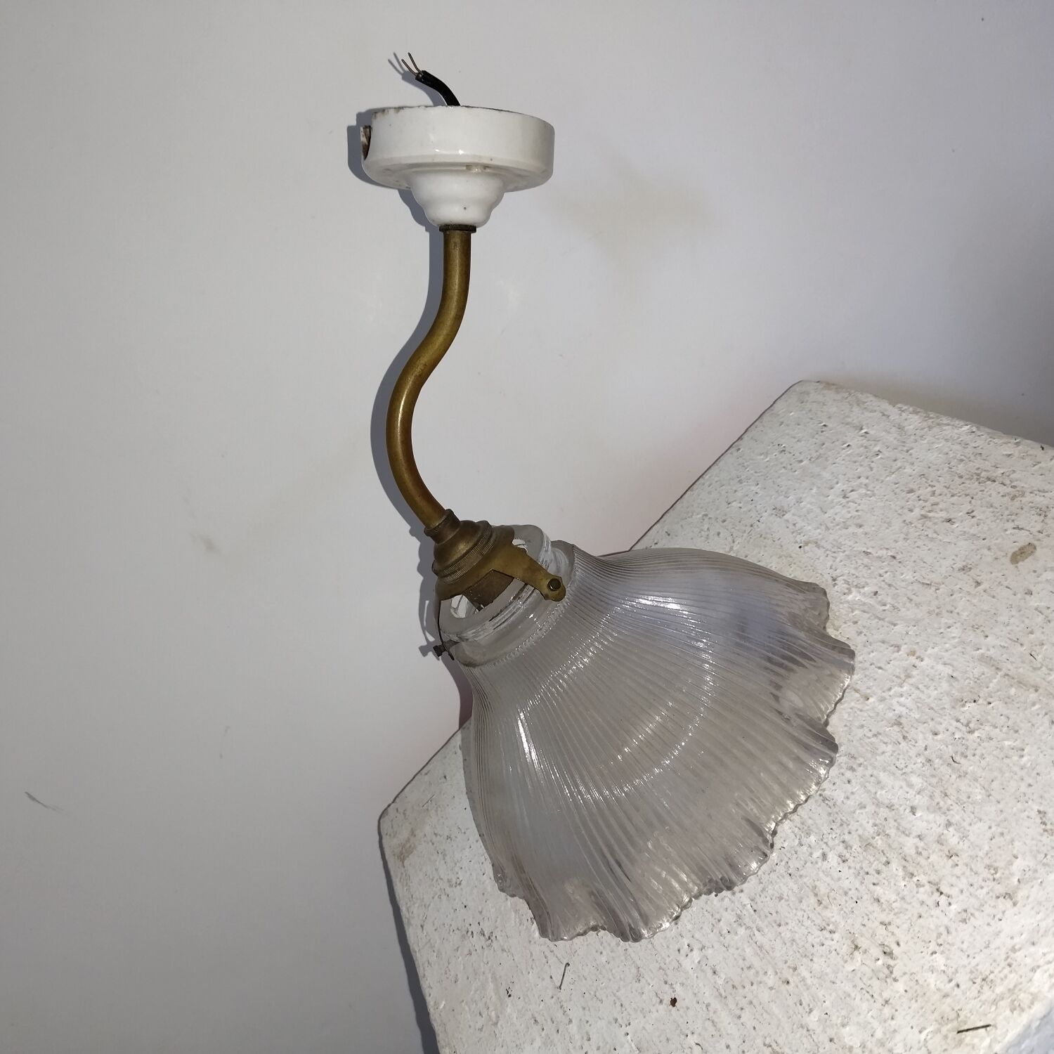 Old porcelain brass glass wall lamp