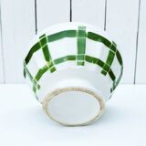 Large earthenware bowl with vintage green geometric decor