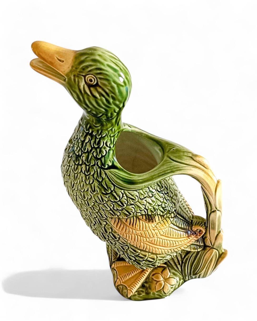 Majolica Duck Pitcher by Keller & Guérin, France, Art Nouveau, 1890