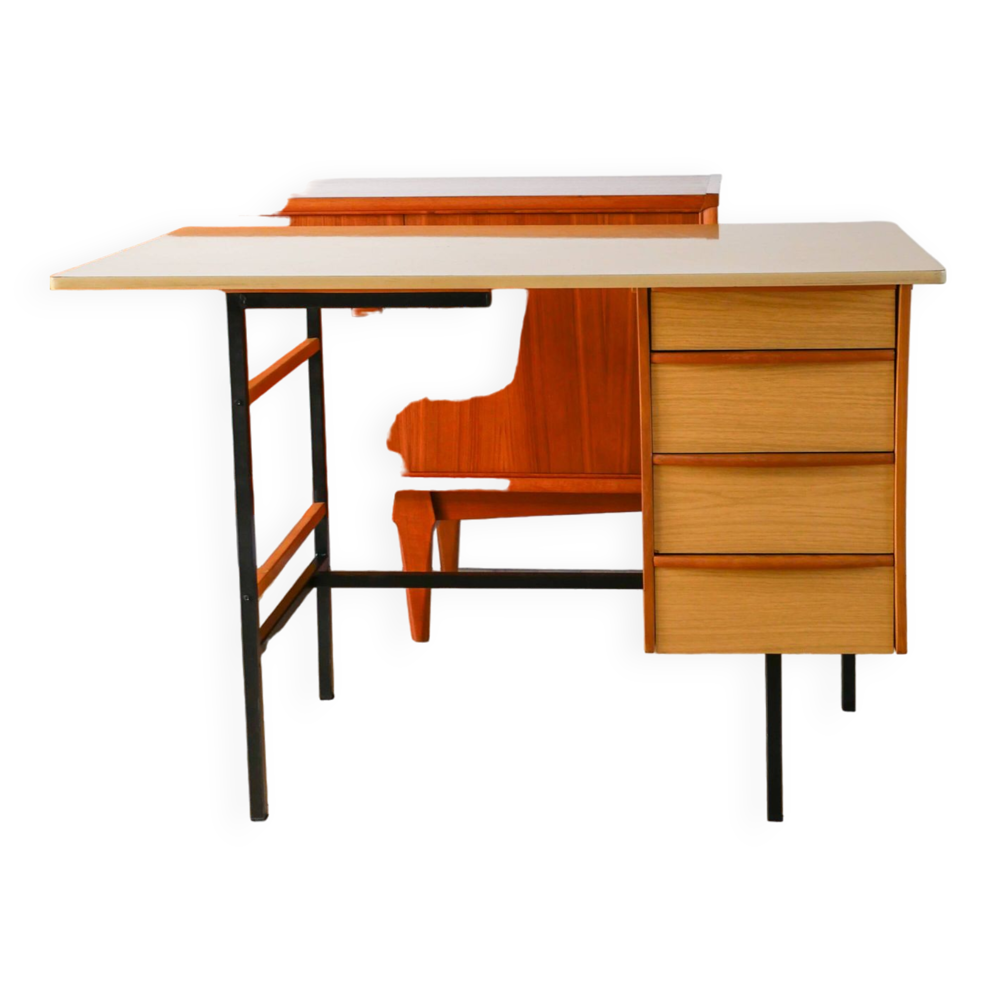 Formica, beech and black metal desk, Modernist Design, 1960