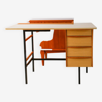 Bureau en formica, hêtre et métal noir, Design Moderniste, 1960