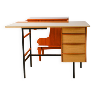 Bureau en formica, hêtre et métal noir, Design Moderniste, 1960