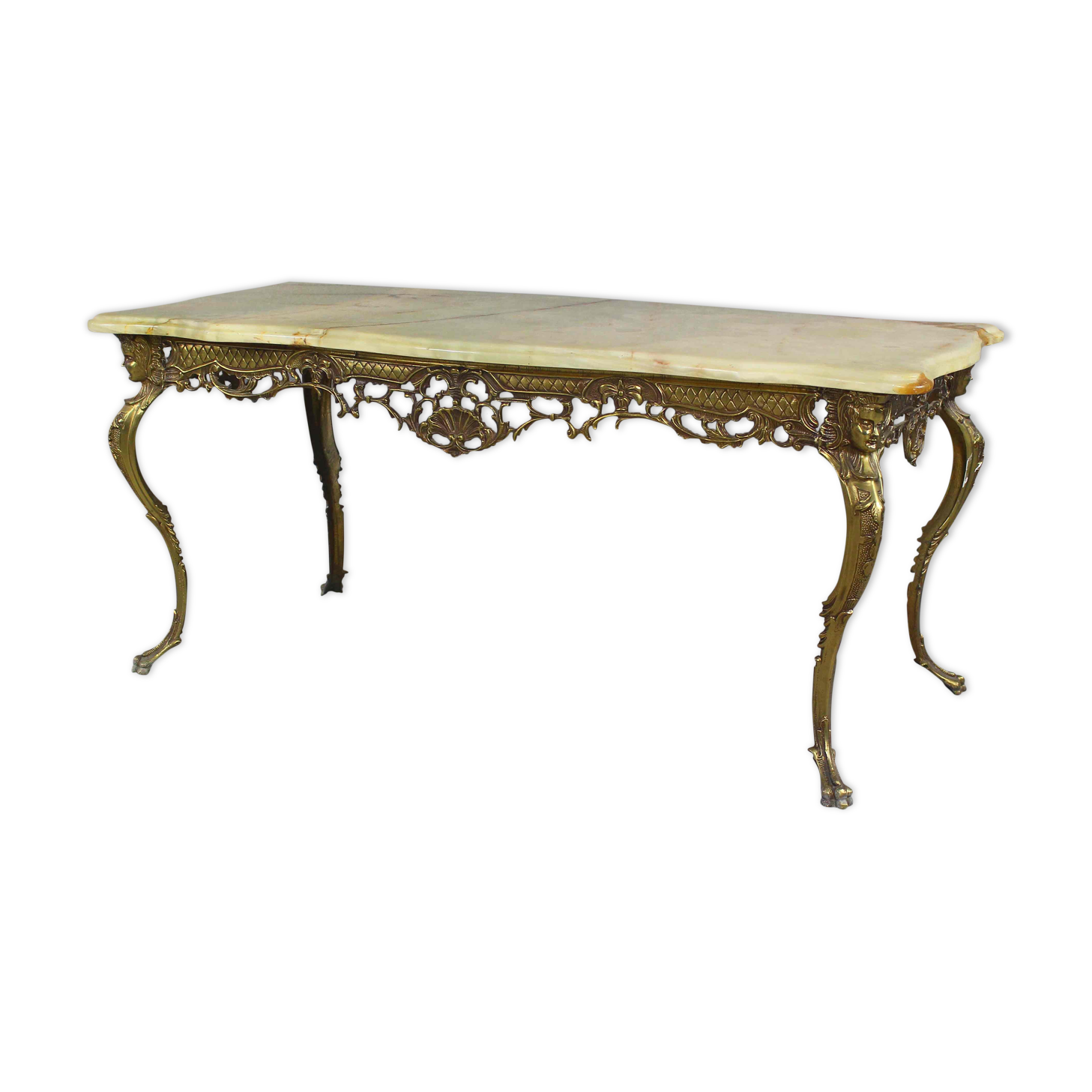 Italian Vintage Brass Coffee Table With Marble by Orsenigo, 1960s