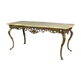 Table basse italienne en laiton vintage avec marbre par Orsenigo, années 1960