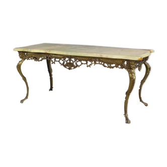 Italian Vintage Brass Coffee Table With Marble by Orsenigo, 1960s