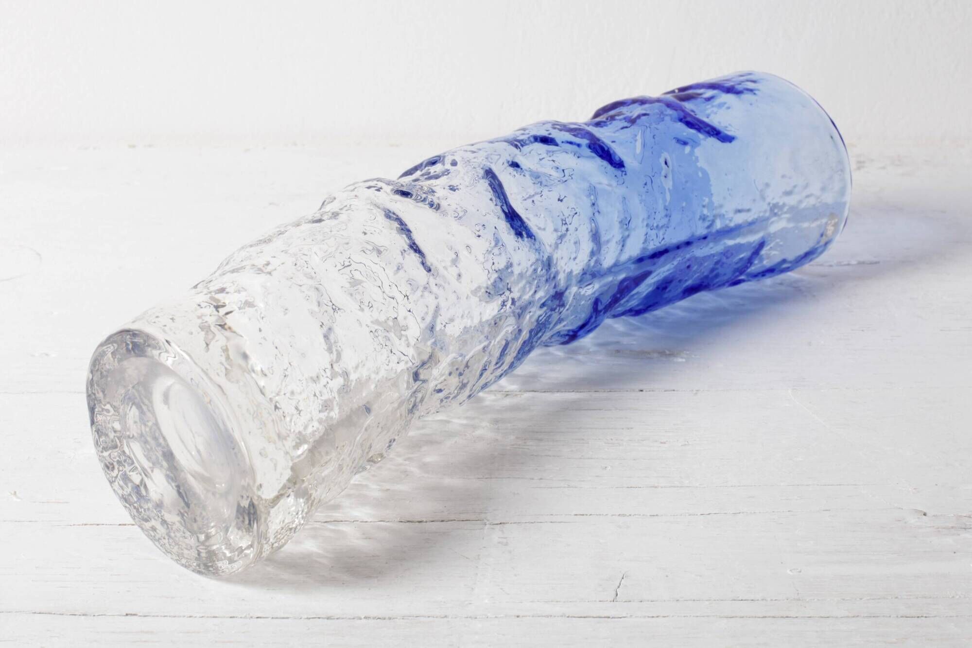 Vintage Blue and Clear Glass Art Vase / Hand-blown Home Decor  Italy / 1980