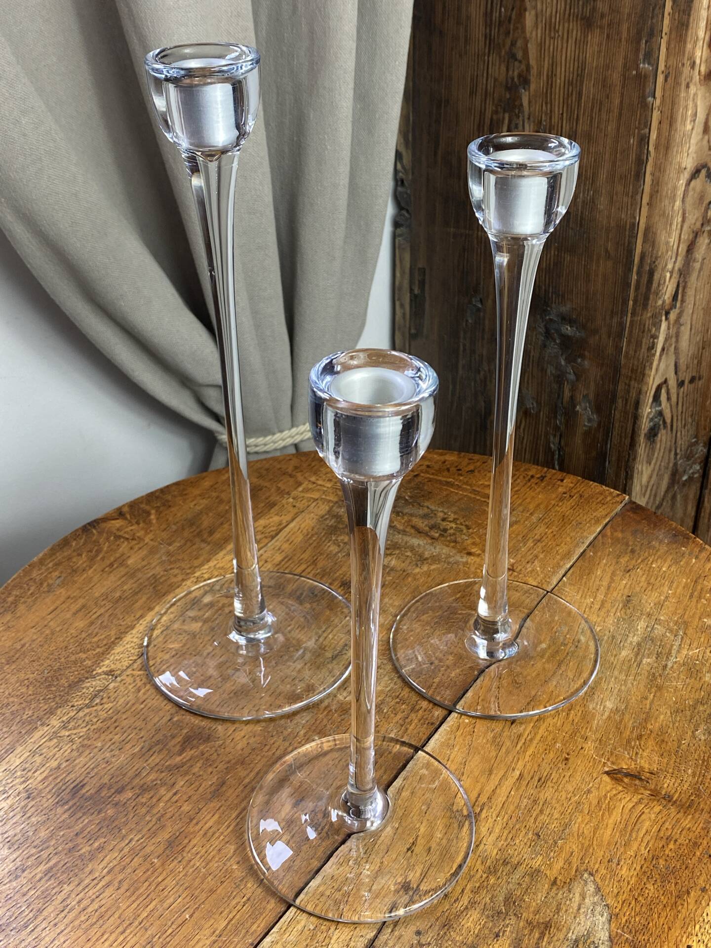 Set of three glass candle holders, Blomster, 1990