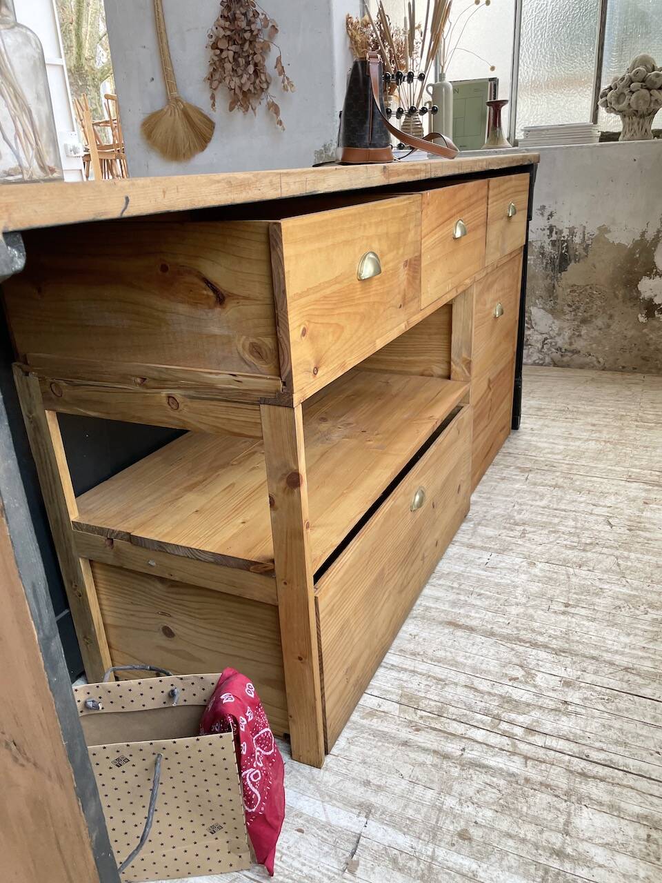 2m pine counter or central island with storage
