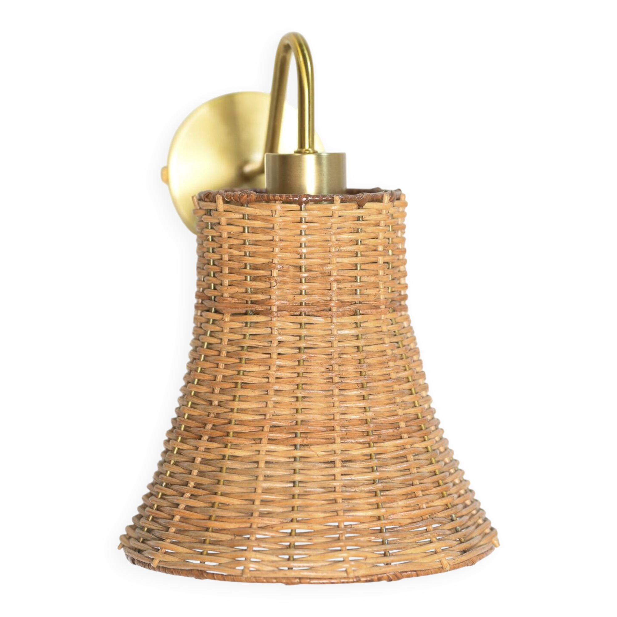 Applique murale en laiton et rotin