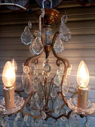 Rare antique brass and crystal cage chandelier with 5 lights from the 20th century - CONDITION OF THE MARKET GAU?