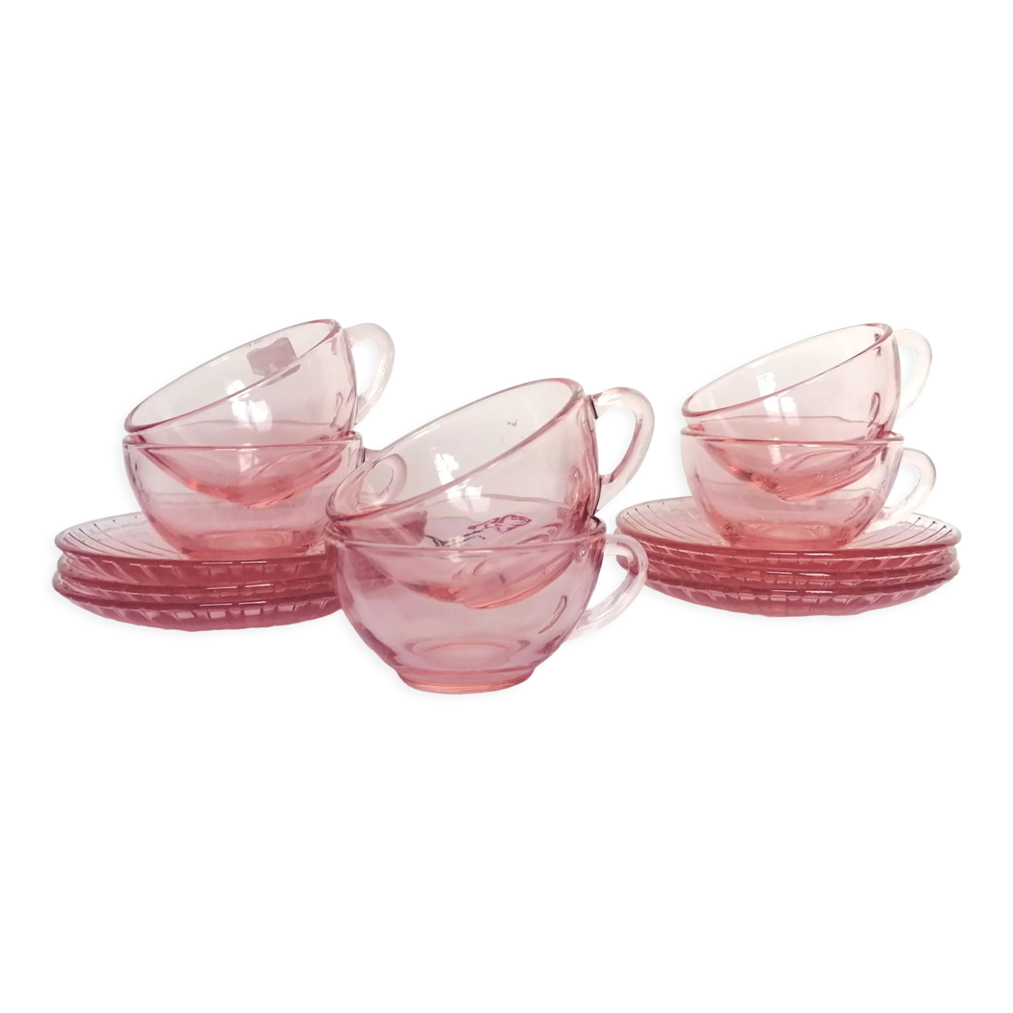 6 arcoroc pink glass coffee cups