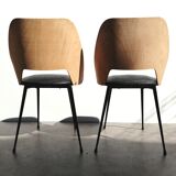 Pair of wooden tonneau chairs and vintage skai 1960