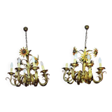 Set of painted metal chandeliers with flower decor