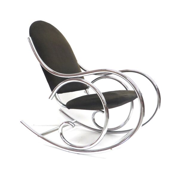 Rocking-chair du milieu du siècle avec cadre chromé massif et siège en tissu des années 70