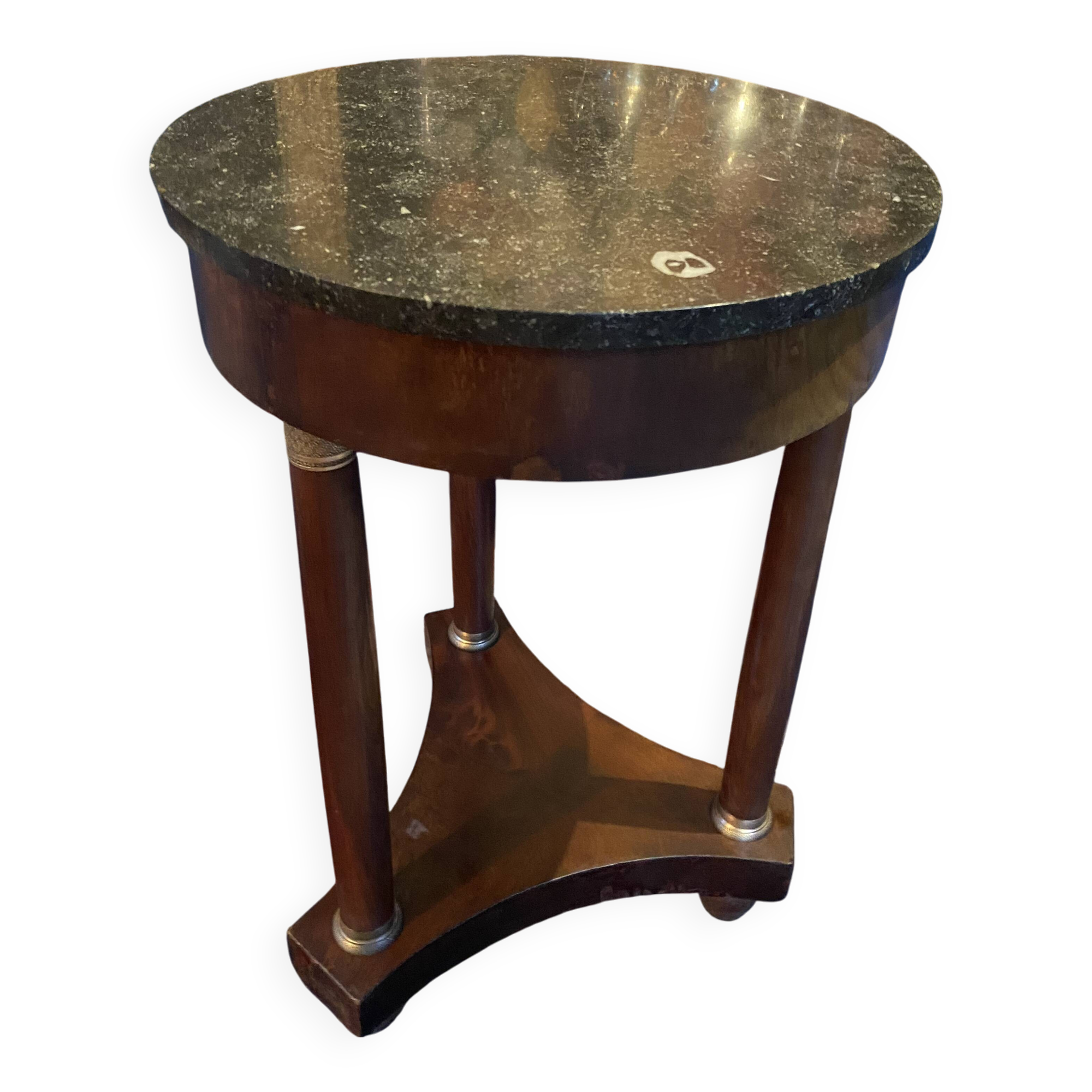 Empire circular pedestal table on 3 columns in mahogany with bronze marble top X