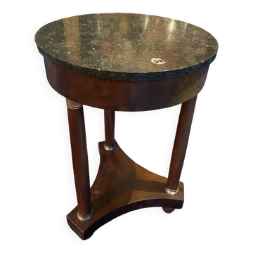 Empire circular pedestal table on 3 columns in mahogany with bronze marble top X