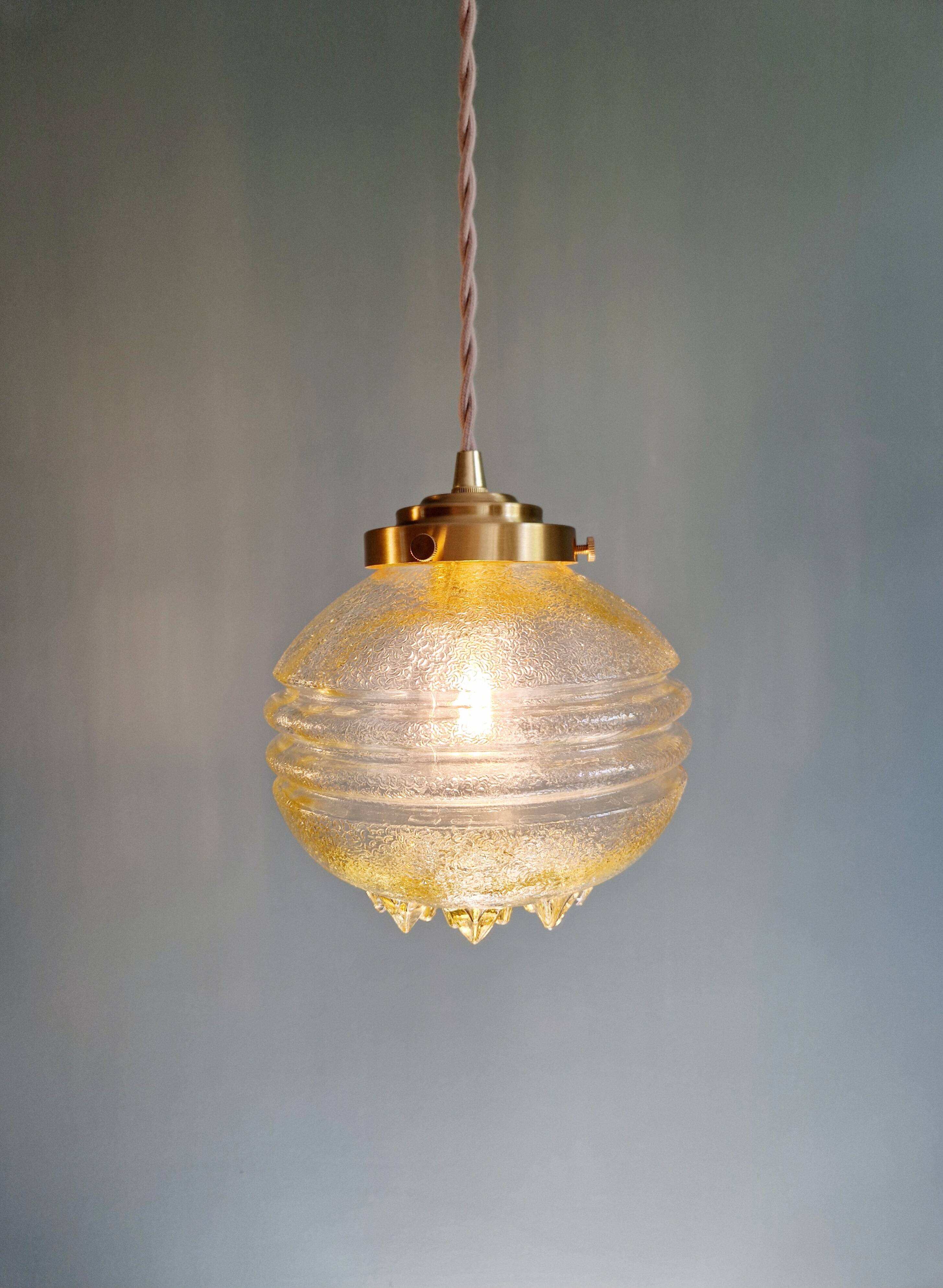 Pair of Space Age Pendant Lights in Yellow Clear Glass, 1960s-70s