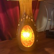 Lampe Accolay en terre cuite, abat jour résine à double éclairage, 1960