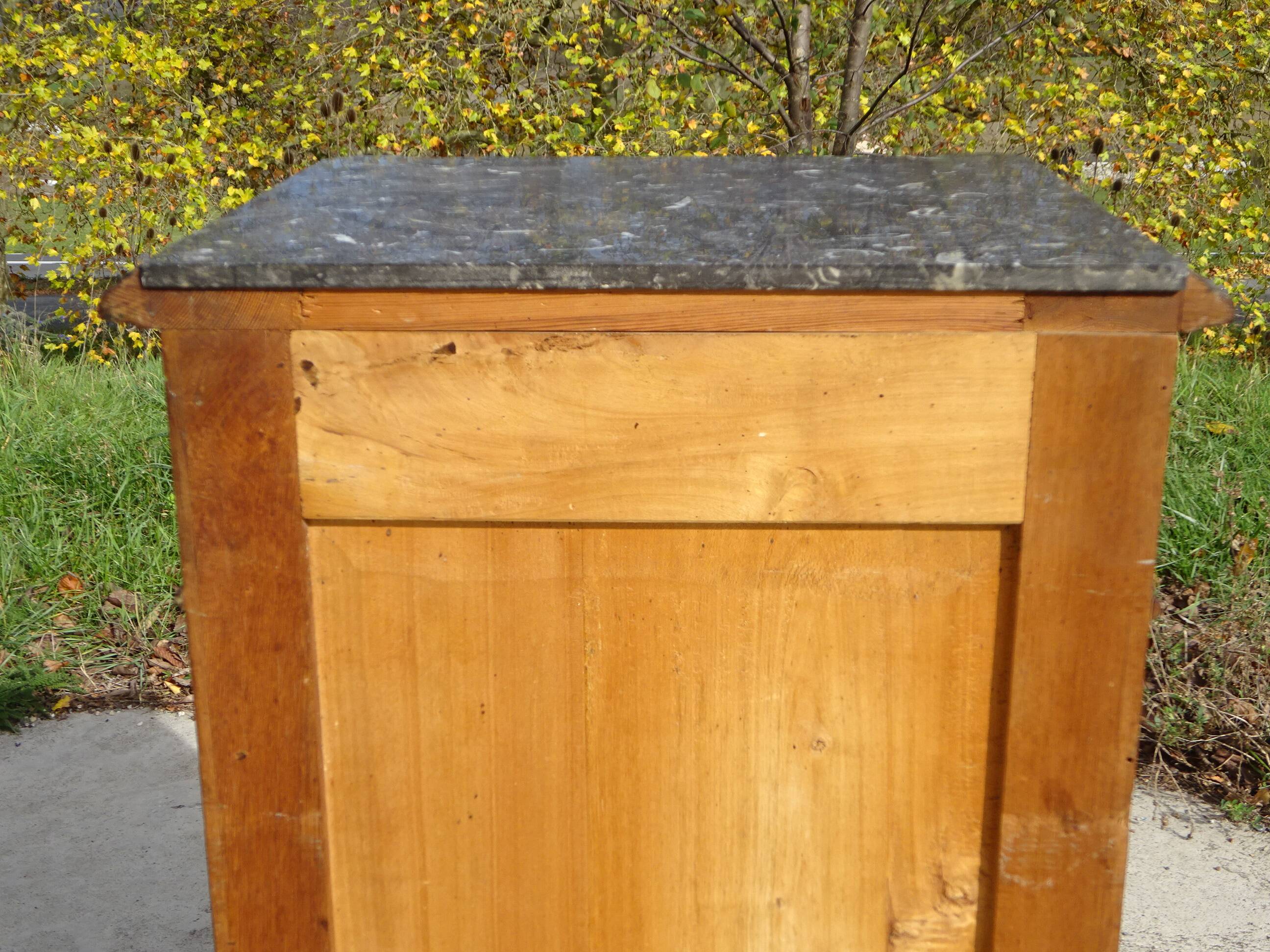 Nightstand with false drawers in walnut and marble, Louis Philippe