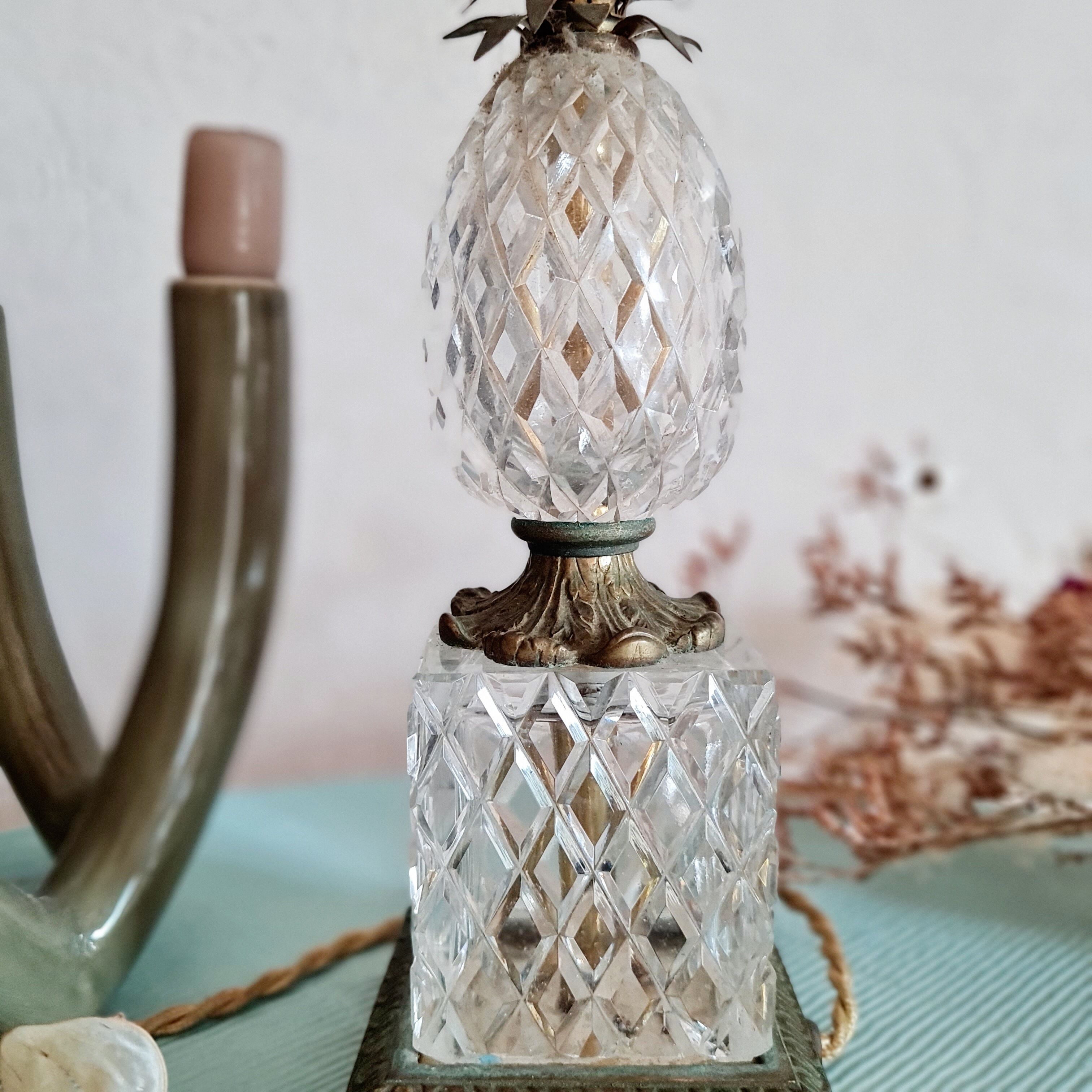 Pied de lampe verre ciselé ananas