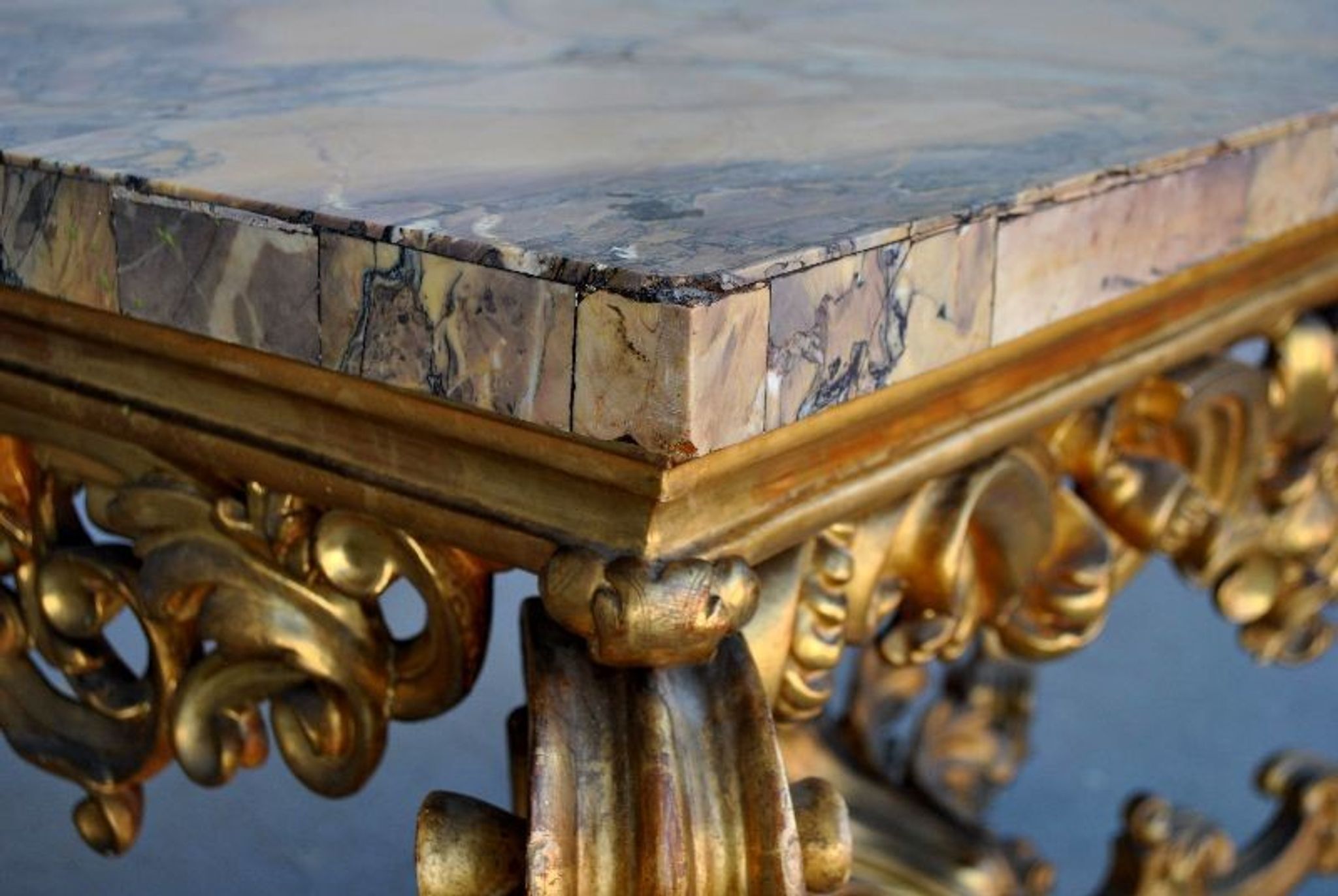 Rococo console Golden wood Roman marble XVII