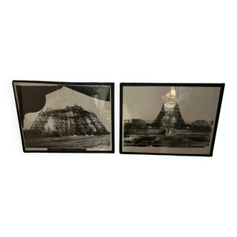 Two photos of the Eiffel Tower under construction
