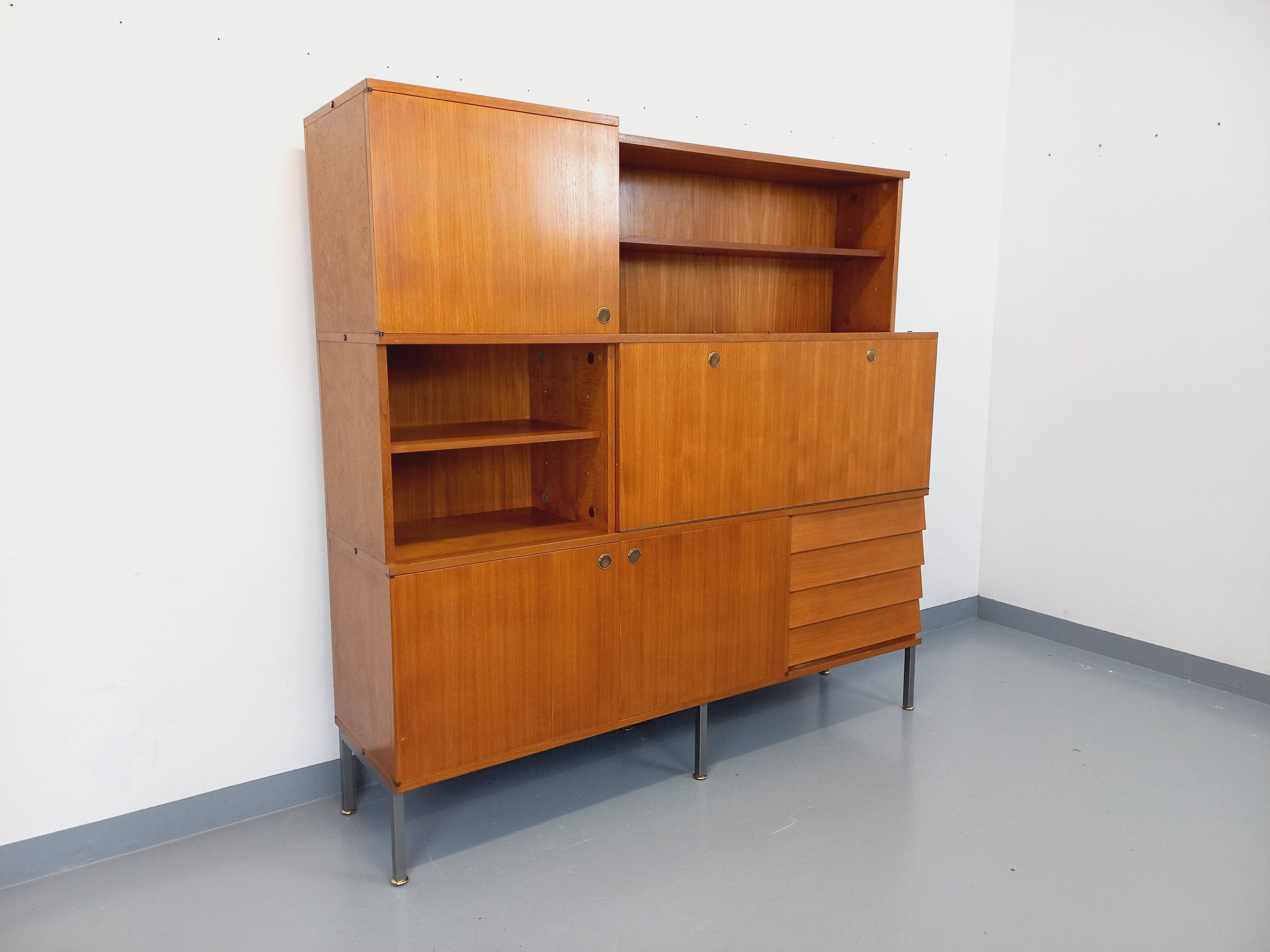 Louis Paolozzi modernist teak bookcase and secretary storage unit
