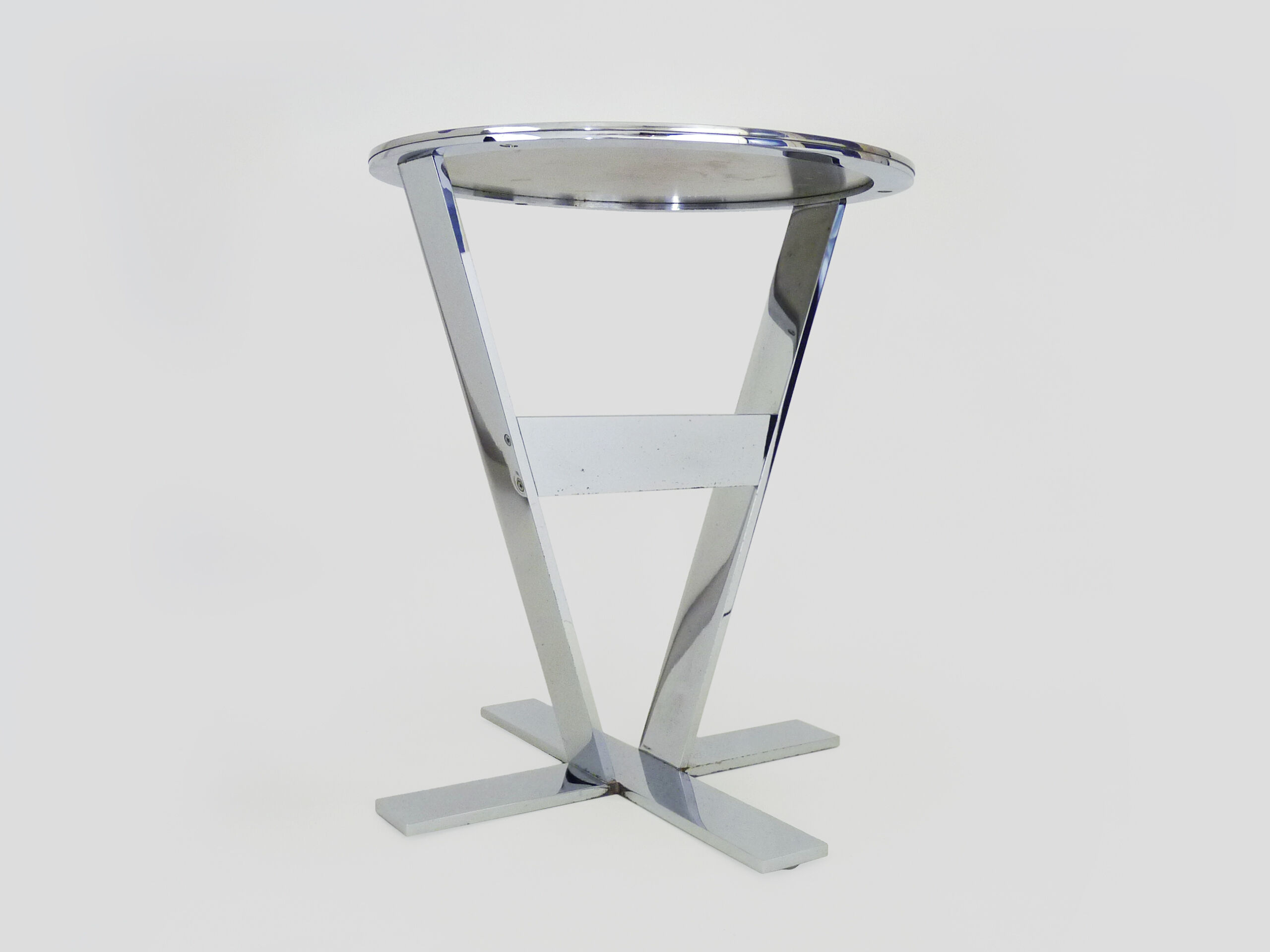 Prototype pedestal table, stool, sofa end, chrome metal and stainless steel German design