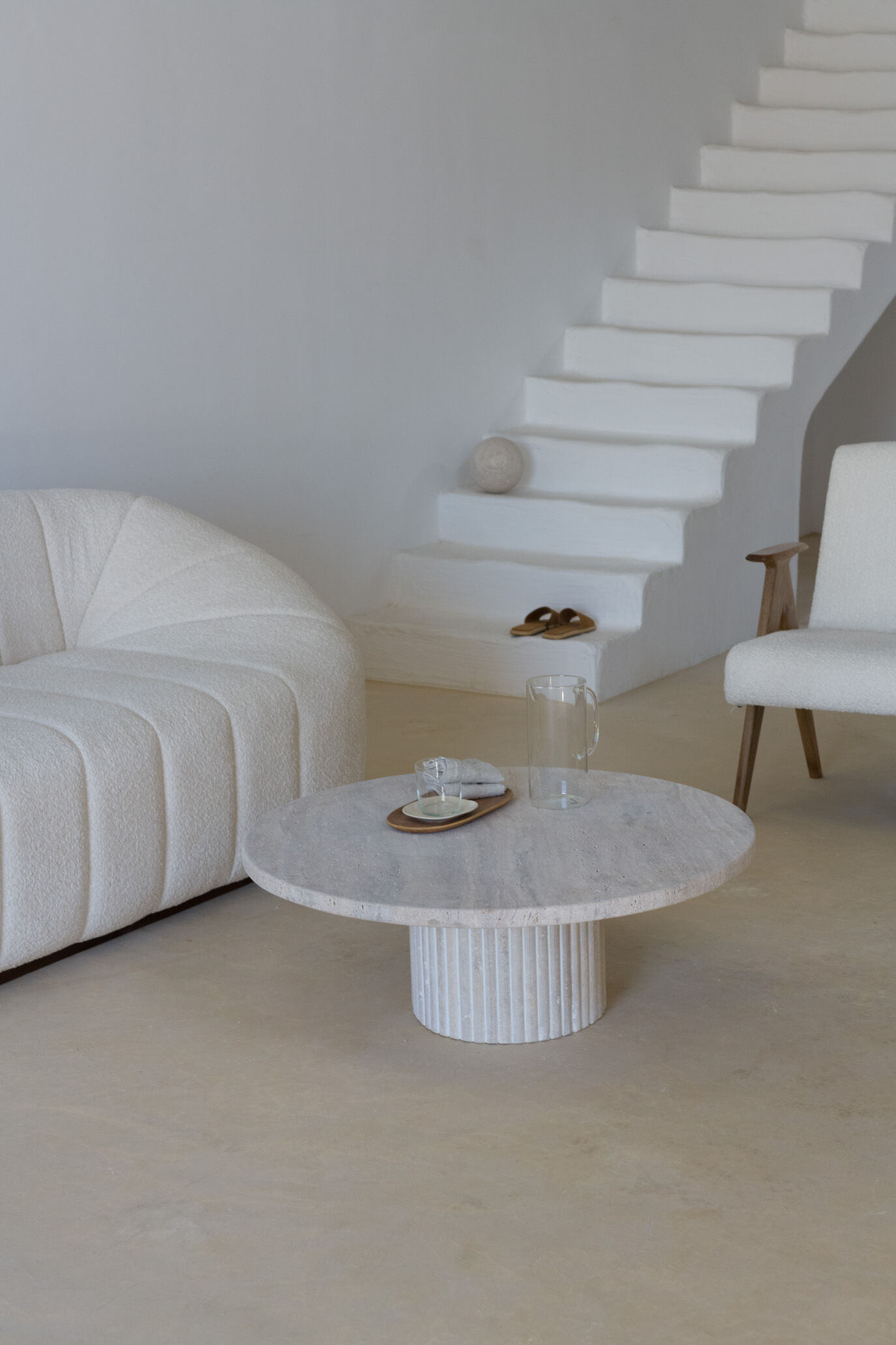 Omega circular coffee table natural travertine - 100cm D