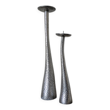 Brutalist hammered candlesticks