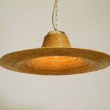 Beautiful, large Italian 1970s bright bamboo wood ceiling pendant lamp