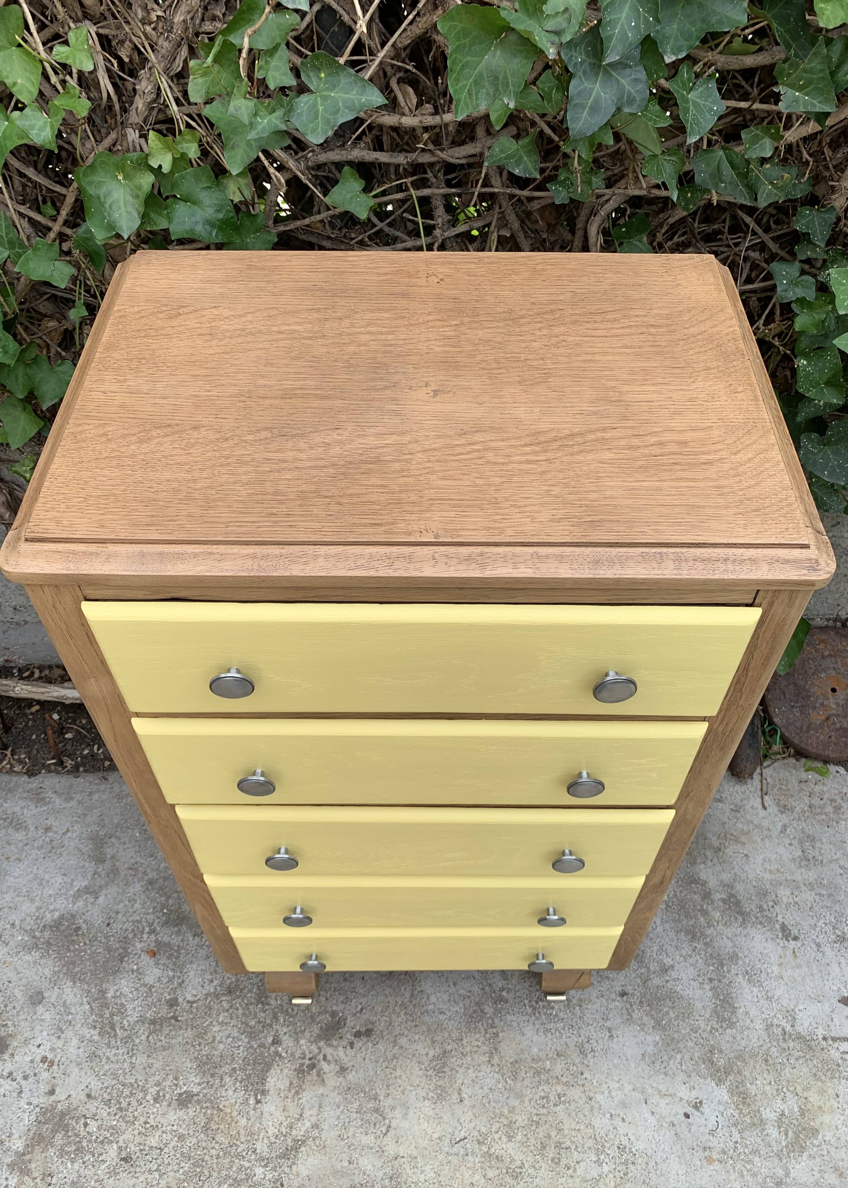 Art Deco chest of drawers in raw oak and yellow