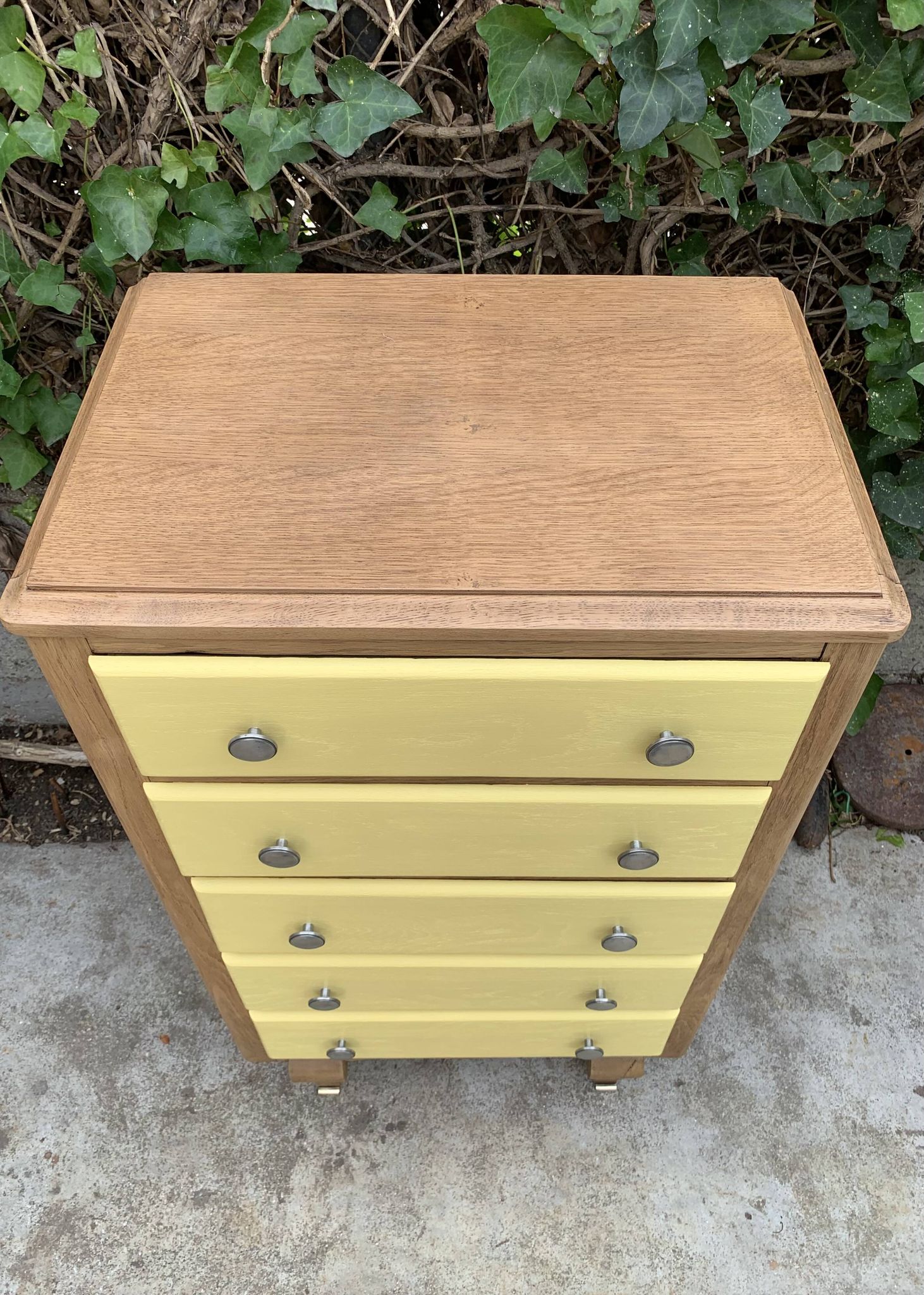 Art Deco chest of drawers in raw oak and yellow