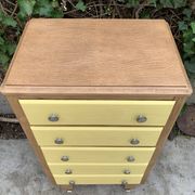Art Deco chest of drawers in raw oak and yellow