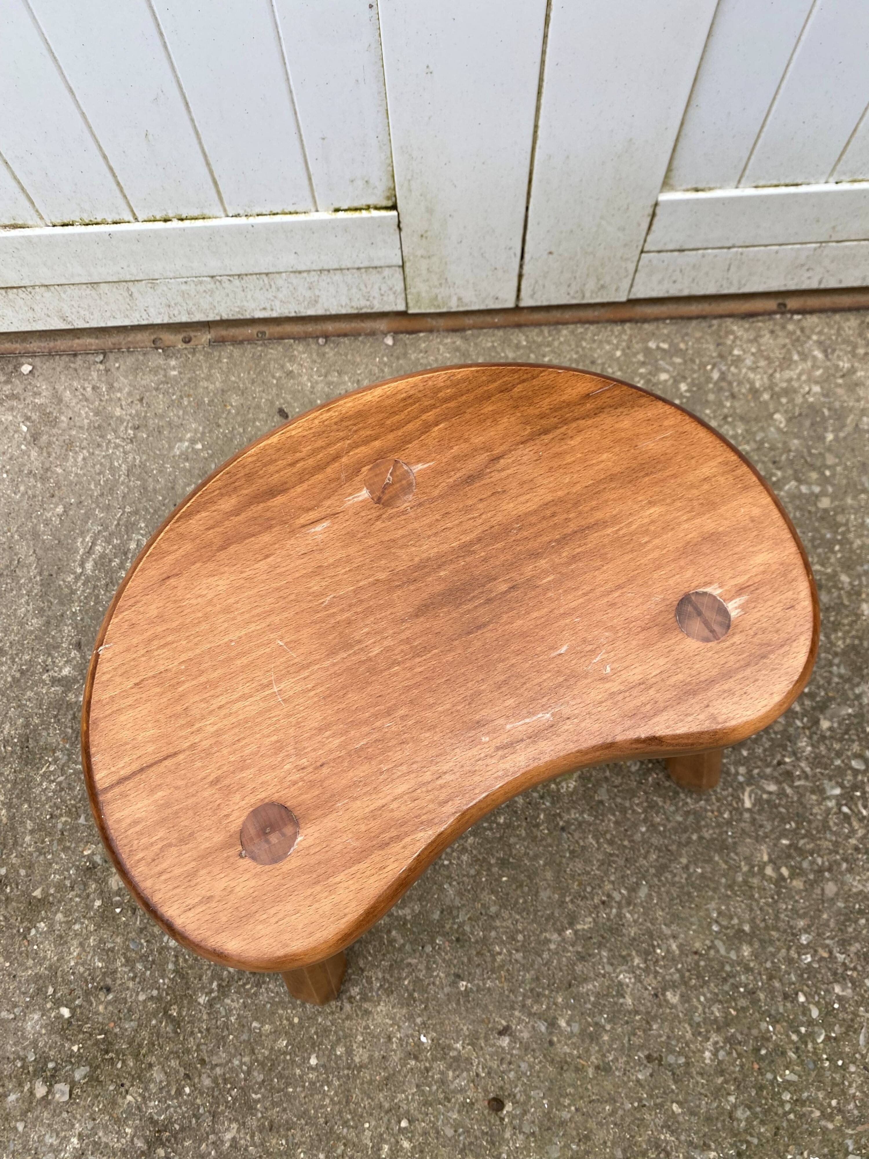 Rustic brutalist tripod wooden stool 1950s
