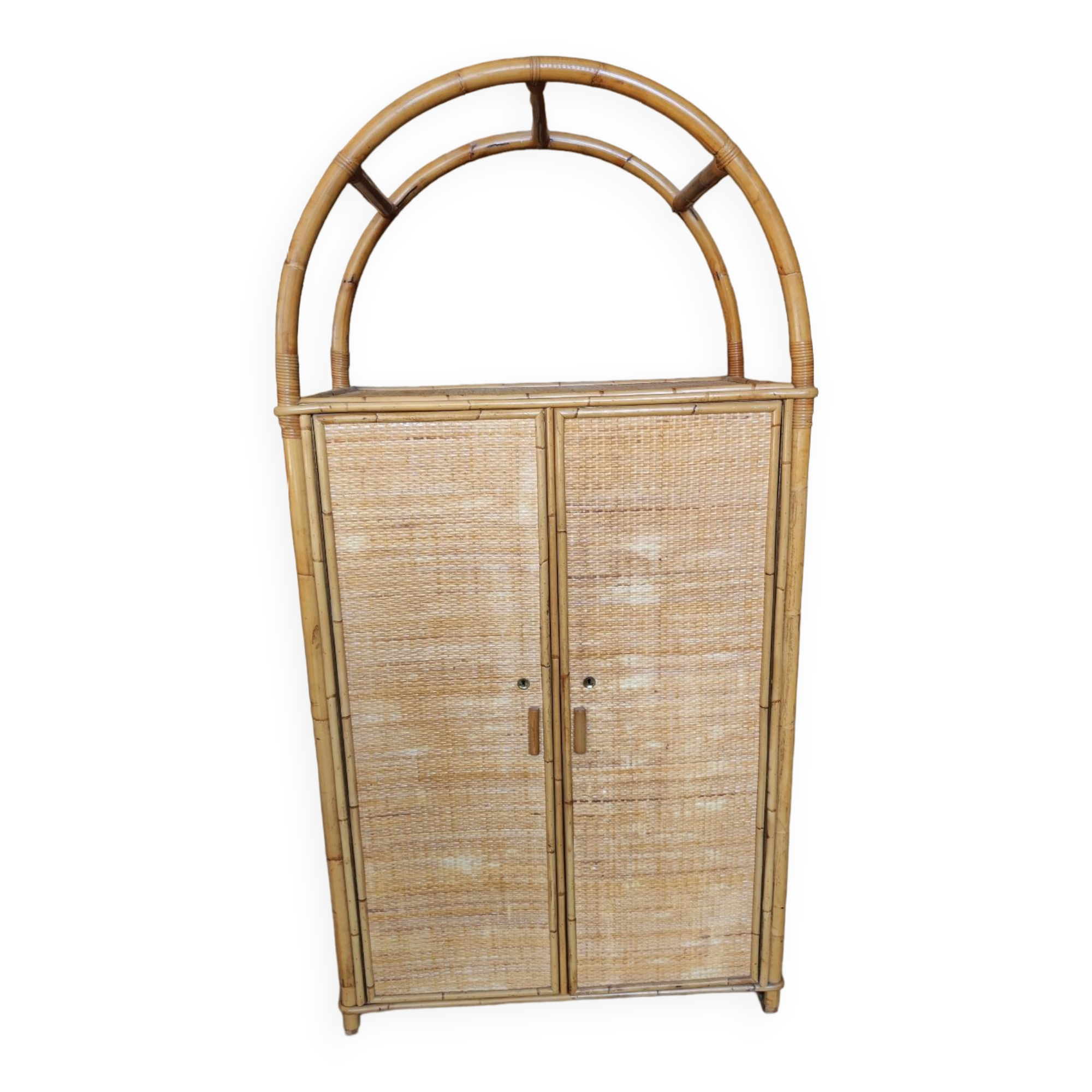 Two-door wicker and bamboo wardrobe