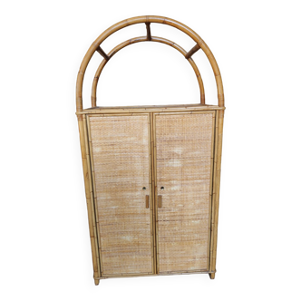Two-door wicker and bamboo wardrobe