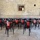 Set of 27 black and red bistro chairs – All wood
