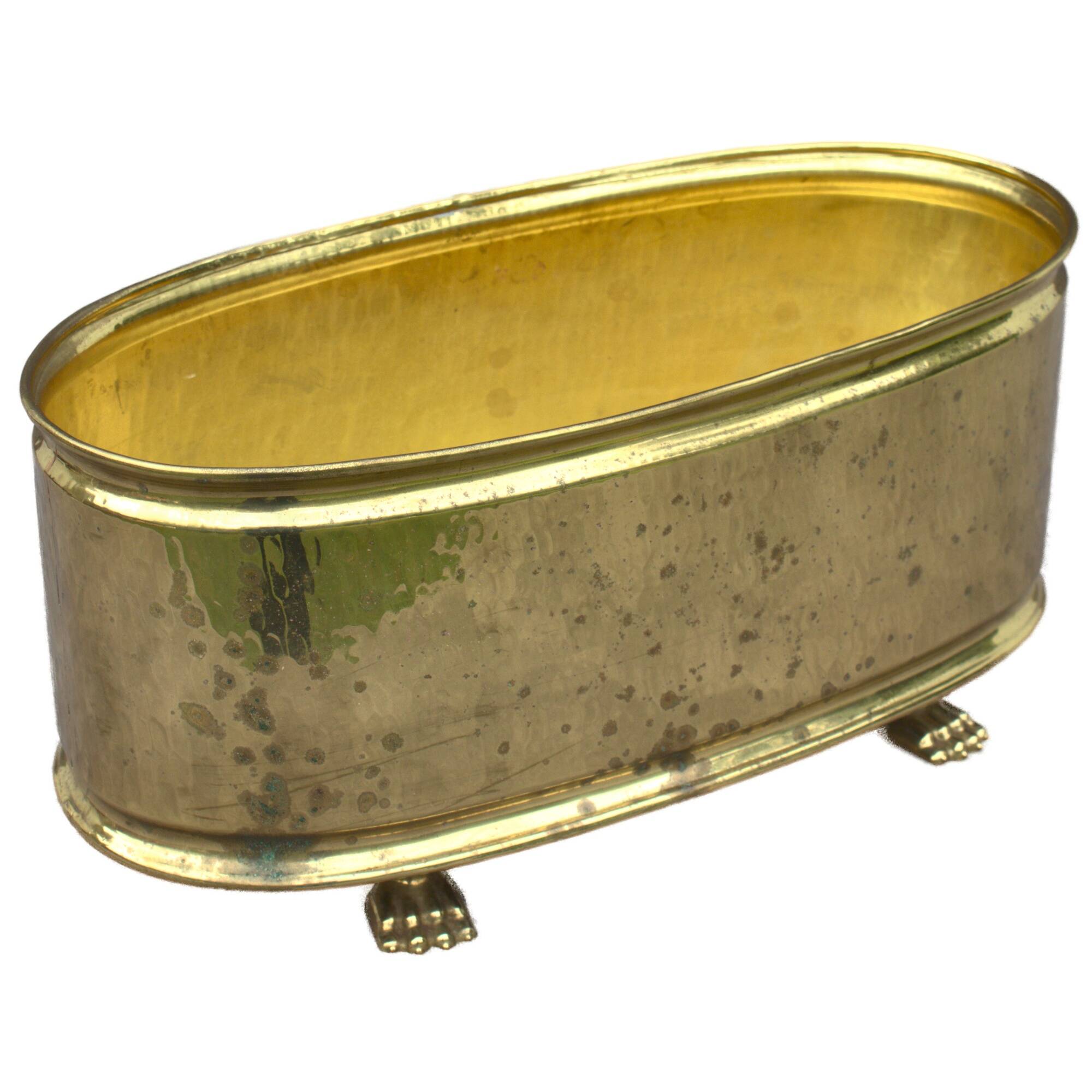 Rectangular brass flowerpot with lion feet made in Belgium