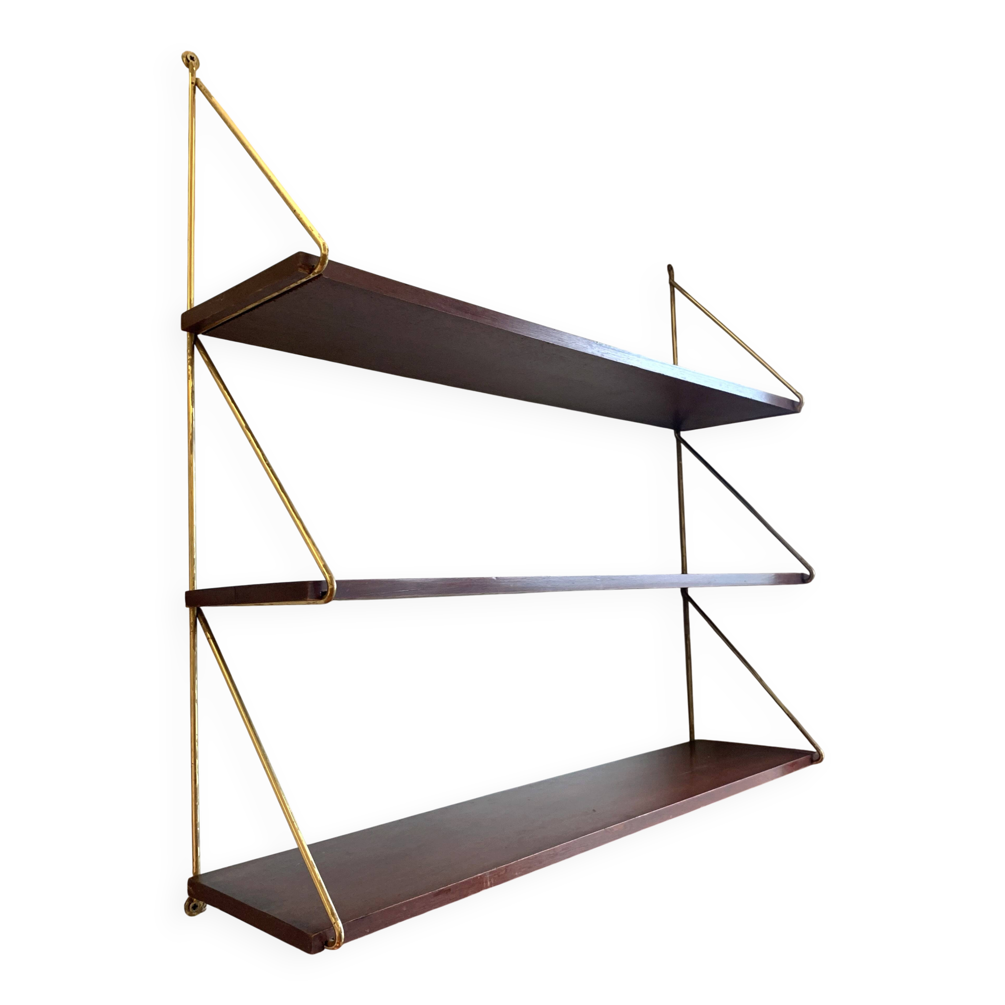 Scandinavian wall-mounted bookcase with floating rosewood shelves, period