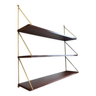 Scandinavian wall-mounted bookcase with floating rosewood shelves, period